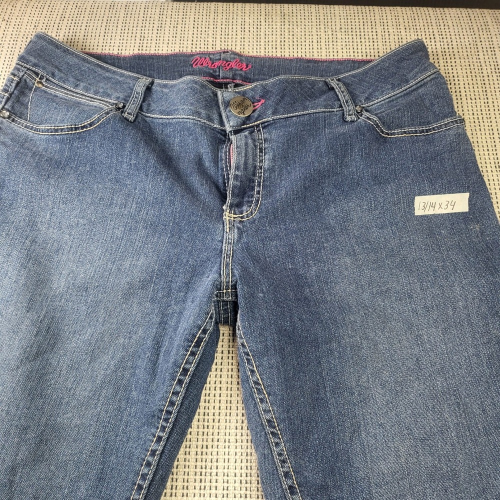 Wrangler Jeans Women 13/14 x 34 Blue Bootcut Stretch 10MWZAR Embroidered Pockets